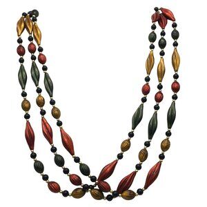 Vintage Gemstone Color Acrylic Beaded Necklace Set of 2 Gold Green Burgundy